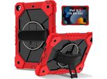 Custodia Per Ipad 9Th/8Th/7Th Gen, Ipad 10.2 Pollici 2021/2020/2019, Custodia Per Tablet Con Cinturino Girevole A 360° E Supporto Rosso Nero