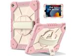 Custodia Per Ipad 9°/8°/7° Generazione, Ipad 10,2 Pollici 2021/2020/2019, Custodia Per Tablet Con Cinturino Girevole A 360° E Supporto Rosa