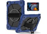 Custodia Per Ipad 9°/8°/7° Generazione, Ipad 10,2 Pollici 2021/2020/2019, Custodia Per Tablet Con Cinturino Girevole A 360° E Supporto Navy Nero