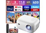 Mini Projektor, WiFi Bluetooth Projektor, 1080P tragbarer Projektor Full HD, 300 ANSI Lumen, kompatibel mit USB, HDMI, AV, Laptop, Smartphone