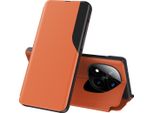 Custodia Flip Per Xiaomi Redmi Note 14 Pro+ 5G, Custodia In Finto Cuoio Con Finestra E Funzione Stand Arancione