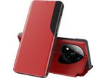 Custodia Flip Per Xiaomi Redmi Note 14 Pro+ 5G, Custodia In Finto Cuoio Con Finestra E Funzione Stand Rosso
