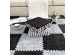 10 Pezzi 30X30X1 Cm Tappetini In Moquette, Tappetino In Peluche Insonorizzato Giuntato Per Soggiorno Camera Da Letto, Colore: Nero+Grigio