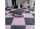 10 Pezzi 30X30X1 Cm Tappetini In Moquette, Tappetino In Peluche Insonorizzato Giuntato Per Soggiorno Camera Da Letto, Colore: Rosa+Grigio