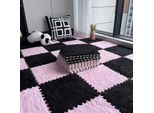 10 Pezzi 30X30X1 Cm Tappetini In Moquette, Tappetino In Peluche Insonorizzato Giuntato Per Soggiorno Camera Da Letto, Colore: Nero+Rosa
