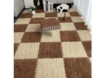 10 Pezzi 30X30X1 Cm Tappetini In Moquette, Tappetino In Peluche Insonorizzato Giuntato Per Soggiorno Camera Da Letto, Colore: Cachi+Marrone