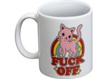Threadless - Tazza Da Caffè "Fuck Off"" PM11136 (Taglia Unica) (Bianco/Rosso/Rosa)"