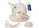 Orion Teiera Con Tazza E Piattino Teiera In Porcellana Con Tazza Da Tè Bianca Mohnblumen 3 Pz.