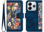Per Xiaomi Redmi Note 14 5G Similcuoio Portafoglio Cellulare Custodia Fiore Design Cover Custodia Blu Scuro