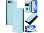 Custodia In Pelle Per Iphone 6S Plus / 7 Plus / 8 Plus, Pelle Litschi, Custodia A Portafoglio Con Slot Per Carte E Supporto Azzurro