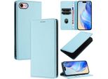 Custodia In Pelle Per Iphone 6/7/8/8/SE 2020/Iphone Se 2022, Pelle Litschi, Custodia A Portafoglio Con Slot Per Carte E Supporto Azzurro
