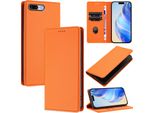 Custodia In Pelle Per Iphone 6S Plus / 7 Plus / 8 Plus, Pelle Litschi, Custodia A Portafoglio Con Slot Per Carte E Supporto Arancione