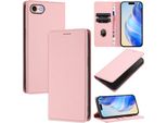 Custodia In Pelle Per Iphone 6/7/8/8/SE 2020/Iphone Se 2022, Pelle Litschi, Custodia A Portafoglio Con Slot Per Carte E Supporto Rosa