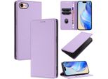 Custodia In Pelle Per Iphone 6/7/8/8/SE 2020/Iphone Se 2022, Pelle Litschi, Custodia A Portafoglio Con Slot Per Carte E Supporto Viola