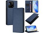 Custodia In Pelle Per Xiaomi Redmi 10A/Redmi 9C, Pelle Litschi, Custodia A Portafoglio Con Slot Per Carte E Supporto Blu