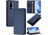 Custodia In Pelle Per Xiaomi Poco F5 Pro/Redmi K60/K60 Pro, Pelle Litschi, Custodia A Portafoglio Con Slot Per Carte E Supporto Blu
