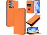 Custodia In Pelle Per Motorola Moto G60/Moto G40 Fusion, Pelle Litschi, Custodia A Portafoglio Con Slot Per Carte E Supporto Arancione