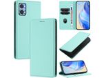 Custodia In Pelle Per Motorola Moto E22/Moto E22I, Pelle Litschi, Custodia A Portafoglio Con Slot Per Carte E Supporto Turchese