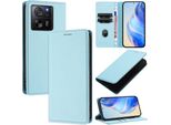Custodia In Pelle Per Xiaomi 13T / 13T Pro, Pelle Litschi, Custodia A Portafoglio Con Slot Per Carte E Supporto Blu Chiaro