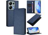 Custodia In Pelle Per Xiaomi Poco M6 Pro 4G/Redmi Note 13 Pro 4G, Pelle Litschi, Custodia A Portafoglio Con Slot Per Carte E Supporto Blu