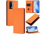 Custodia In Pelle Per Xiaomi Poco F5 Pro/Redmi K60/K60 Pro, Pelle Litschi, Custodia A Portafoglio Con Slot Per Carte E Supporto Arancione