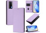 Custodia In Pelle Per Xiaomi Poco F5 Pro/Redmi K60/K60 Pro, Pelle Litschi, Custodia A Portafoglio Con Slot Per Carte E Supporto Viola