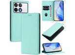 Custodia In Pelle Per Xiaomi Poco F6 Pro/Redmi K70/K70 Pro, Pelle Litschi, Custodia A Portafoglio Con Slot Per Carte E Supporto Turchese