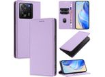 Custodia In Pelle Per Xiaomi 13T / 13T Pro, In Pelle Litschi, Custodia A Portafoglio Con Slot Per Carte E Supporto Viola