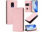 Custodia In Pelle Per Xiaomi Redmi Note 9S/9 Pro/9 Pro Max, Pelle Litschi, Custodia A Portafoglio Con Slot Per Carte E Supporto Rosa