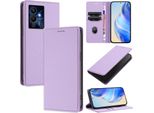 Custodia In Pelle Per Infinix Note 12 Pro 5G, Pelle Litschi, Custodia Portafoglio Con Slot Per Carte E Supporto Viola