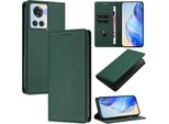 Custodia In Pelle Per Oneplus 10R/Oneplus Ace, Pelle Litschi, Custodia A Portafoglio Con Slot Per Carte E Supporto Verde