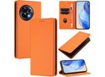 Custodia In Pelle Per Oneplus 11R, Pelle Litschi, Custodia A Portafoglio Con Slot Per Carte E Supporto Arancione