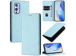 Custodia In Pelle Per Oneplus 9, Pelle Litschi, Custodia A Portafoglio Con Slot Per Carte E Supporto Blu Chiaro