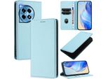 Custodia In Pelle Per Oneplus 12R, Pelle Litschi, Custodia A Portafoglio Con Slot Per Carte E Supporto Blu Chiaro