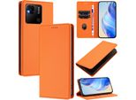 Custodia In Pelle Per Xiaomi Redmi 10A/Redmi 9C, Pelle Litschi, Custodia A Portafoglio Con Slot Per Carte E Supporto Arancione