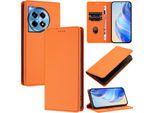 Custodia In Pelle Per Oneplus 12R, Pelle Litschi, Custodia A Portafoglio Con Slot Per Carte E Supporto Arancione