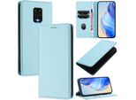 Custodia In Pelle Per Xiaomi Redmi Note 9S/9 Pro/9 Pro Max, Pelle Litschi, Custodia A Portafoglio Con Slot Per Carte E Supporto Blu Chiaro