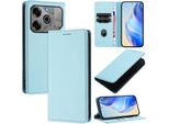 Custodia In Pelle Per Tecno Spark 6 Go/Spark Go 2020/Spark Go 2021, Pelle Litschi, Custodia A Portafoglio Con Slot Per Carte E Supporto Blu Chiaro