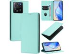 Custodia In Pelle Per Xiaomi 13T / 13T Pro, Pelle Litschi, Custodia A Portafoglio Con Slot Per Carte E Supporto Turchese