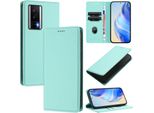 Custodia In Pelle Per Xiaomi Poco F5 Pro/Redmi K60/K60 Pro, Pelle Litschi, Custodia A Portafoglio Con Slot Per Carte E Supporto Turchese