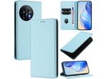 Custodia In Pelle Per Oneplus 11, Pelle Litschi, Custodia A Portafoglio Con Slot Per Carte E Supporto Blu Chiaro