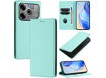 Custodia In Pelle Per Tecno Spark 6 Go/Spark Go 2020/Spark Go 2021, Pelle Litschi, Custodia A Portafoglio Con Slot Per Carte E Supporto Turchese
