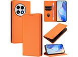 Custodia In Pelle Per Oneplus 13, Pelle Litschi, Custodia A Portafoglio Con Slot Per Carte E Supporto Arancione