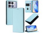 Custodia In Pelle Per Xiaomi Redmi K70 Ultra, Pelle Litschi, Custodia A Portafoglio Con Slot Per Carte E Supporto Azzurro