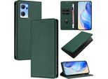 Custodia In Pelle Per Oppo Find X5 Lite/Reno7 5G, Pelle Litschi, Custodia Portafoglio Con Slot Per Carte E Supporto Verde