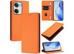 Custodia In Pelle Per Oneplus Ace 2V/Oneplus Nord 3, Pelle Litschi, Custodia A Portafoglio Con Slot Per Carte E Supporto Arancione