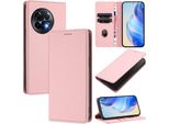 Custodia In Pelle Per Oneplus 11R, Pelle Litschi, Custodia A Portafoglio Con Slot Per Carte E Supporto Rosa