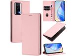 Custodia In Pelle Per Xiaomi Poco F5 Pro/Redmi K60/K60 Pro, Pelle Litschi, Custodia A Portafoglio Con Slot Per Carte E Supporto Rosa