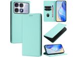 Custodia In Pelle Per Xiaomi Redmi K70 Ultra, Pelle Litschi, Custodia A Portafoglio Con Slot Per Carte E Supporto Turchese