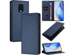 Custodia In Pelle Per Xiaomi Redmi Note 9S/9 Pro/9 Pro Max, Pelle Litschi, Custodia A Portafoglio Con Slot Per Carte E Supporto Blu